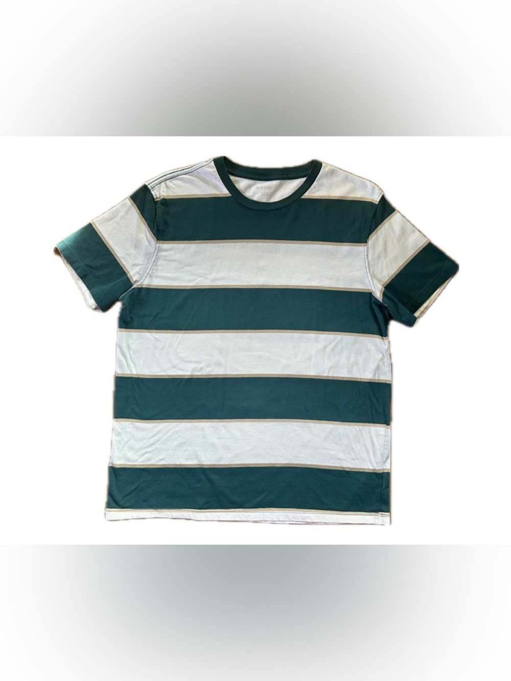 Old Navy Men’s Striped T Shirt Medium Green Cream 90s Retro Colorblock Crewneck